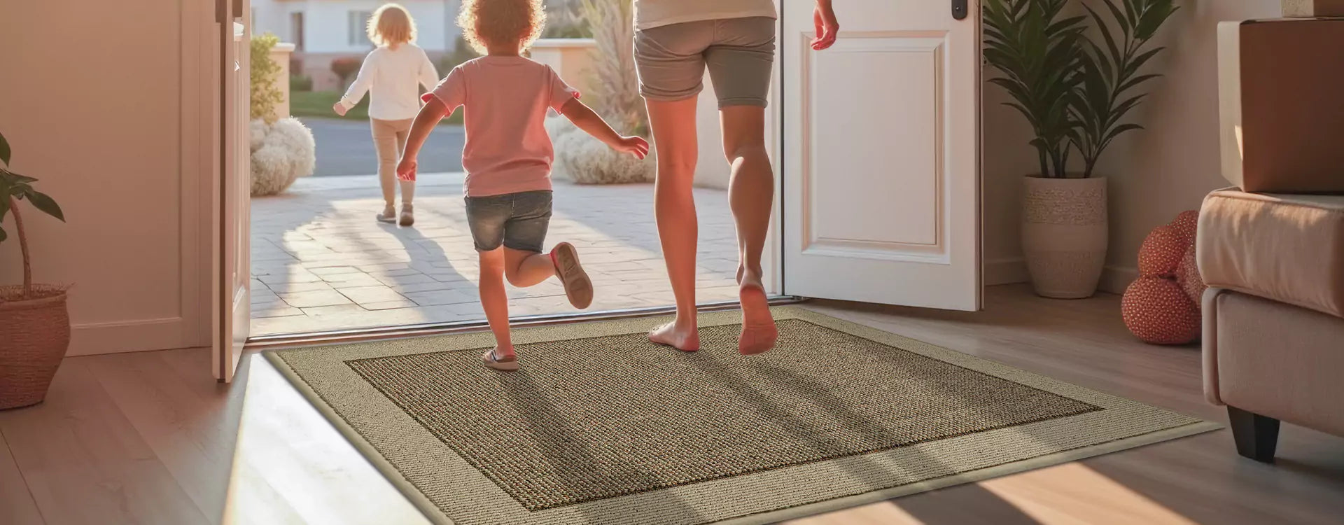 Dad & Kid Walk Over Beqhause Front Door Mat