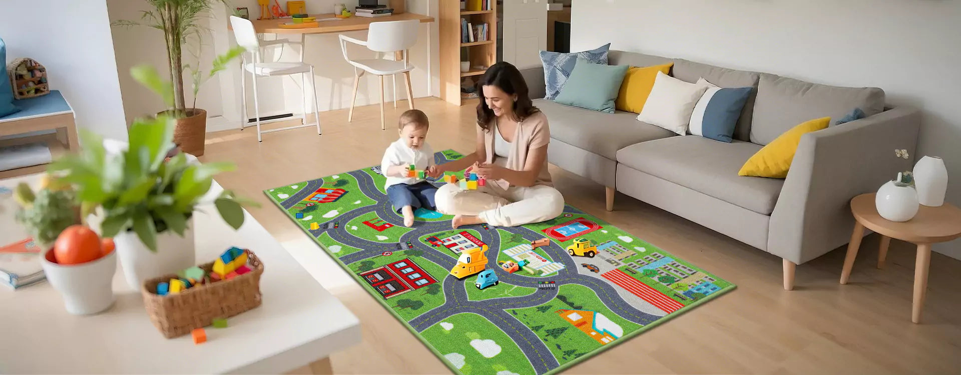 Mom & Little One Playing Toys on Road Palymat