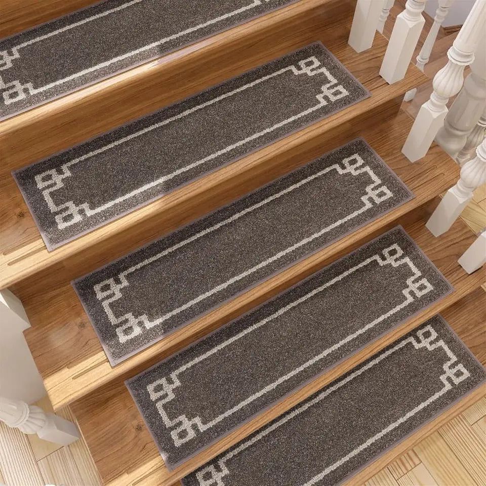 15pcs Brown Classic Framed Modern Stair Rugs Set