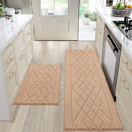 20x30 20x48 Beige Embossed Diamond Lattice with Two Side Border Kitchen Rugs