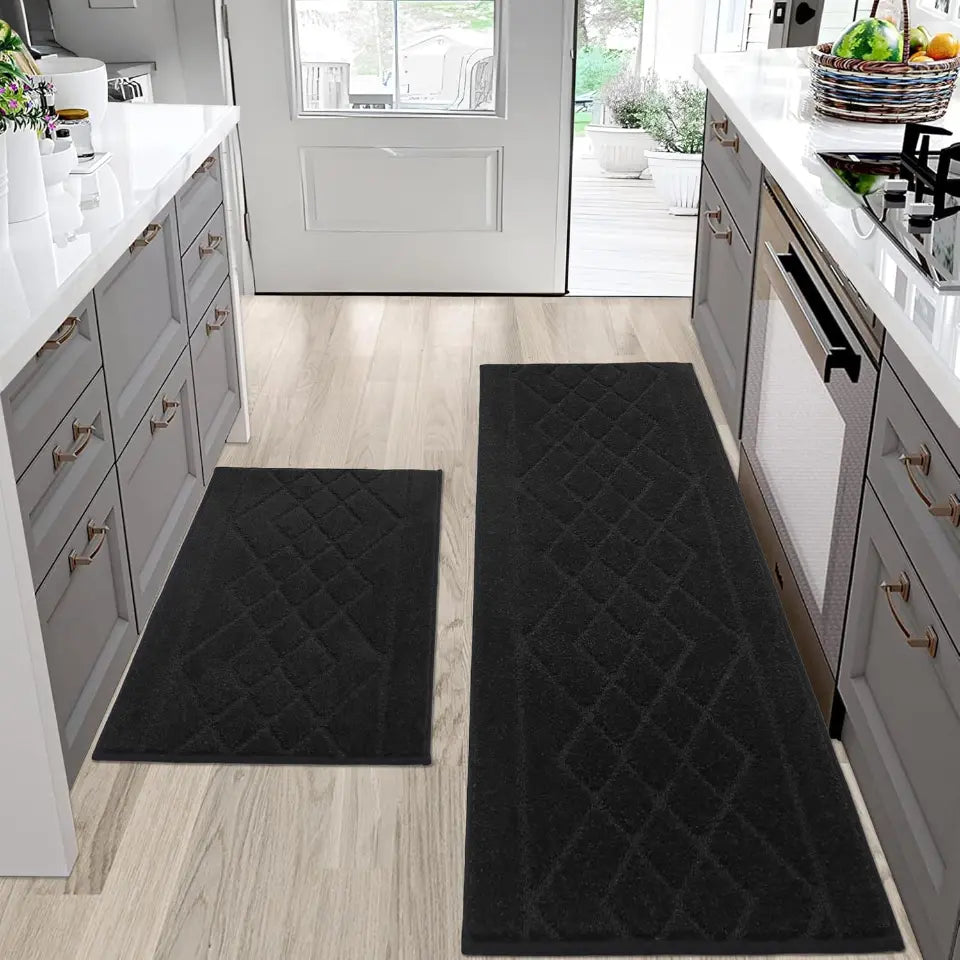 20x30 20x48 Black Embossed Diamond Lattice with Two Side Border Kitchen Rugs