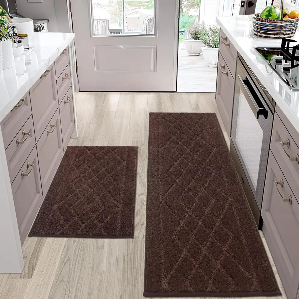 20x30 20x48 Brown Embossed Diamond Lattice with Two Side Border Kitchen Rugs