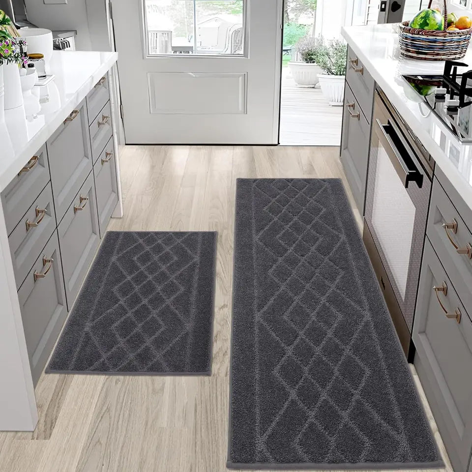 20x30 20x48 Dark Grey Embossed Diamond Lattice with Two Side Border Kitchen Rugs