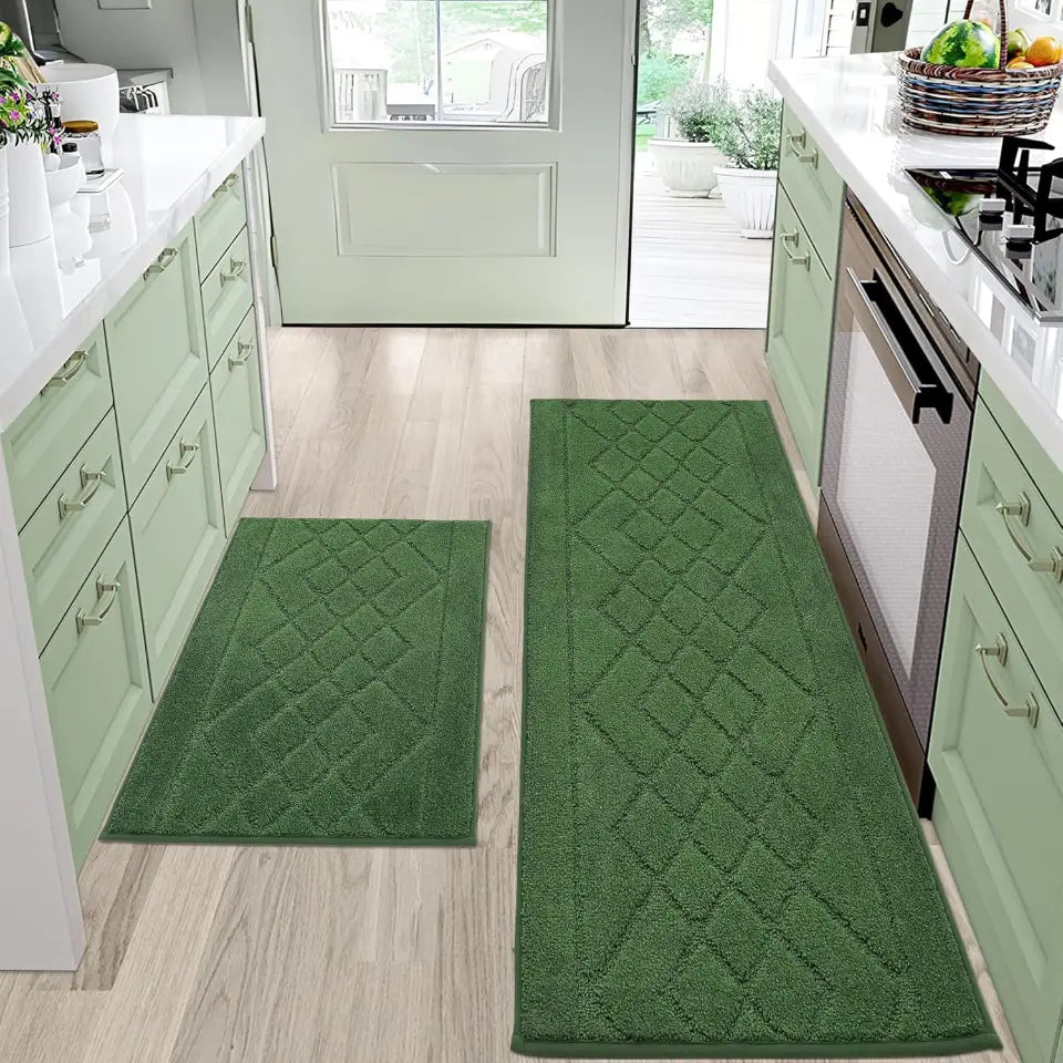 20x30 20x48 Green Embossed Diamond Lattice with Two Side Border Kitchen Rugs