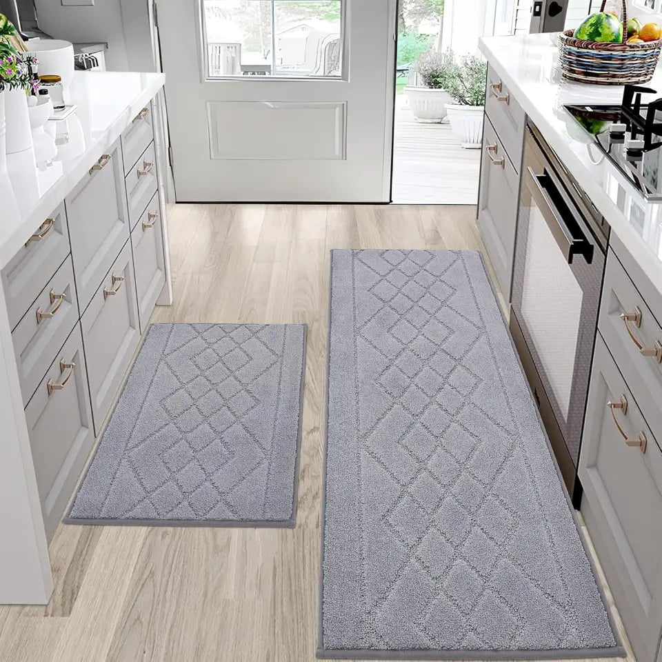 20x30 20x48 Grey Embossed Diamond Lattice with Two Side Border Kitchen Rugs