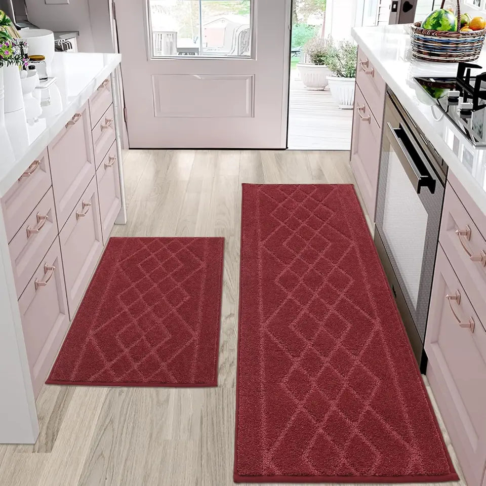 20x30 20x48 Red Embossed Diamond Lattice with Two Side Border Kitchen Rugs