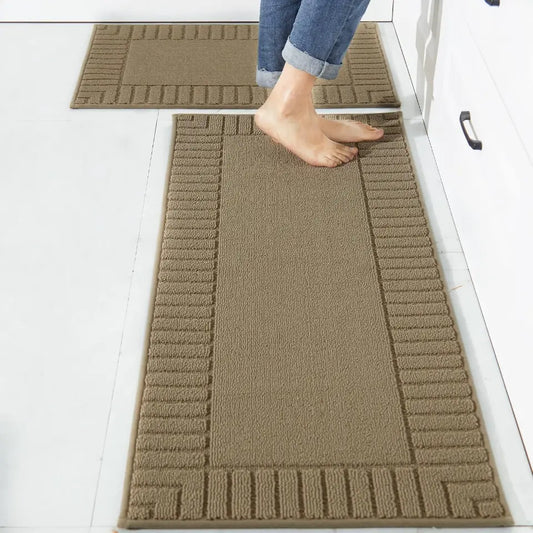20x30 20x48 Taupe Striped Bordered Kitchen Anti Skid Mats
