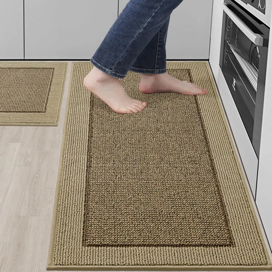 20x32 20x48 Beige Solid Colored Bordered Long Kitchen Rug Sets