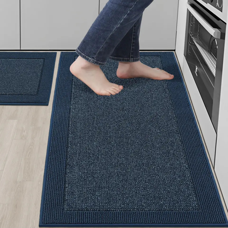 20x32 20x48 Blue Solid Colored Bordered Long Kitchen Rug Sets