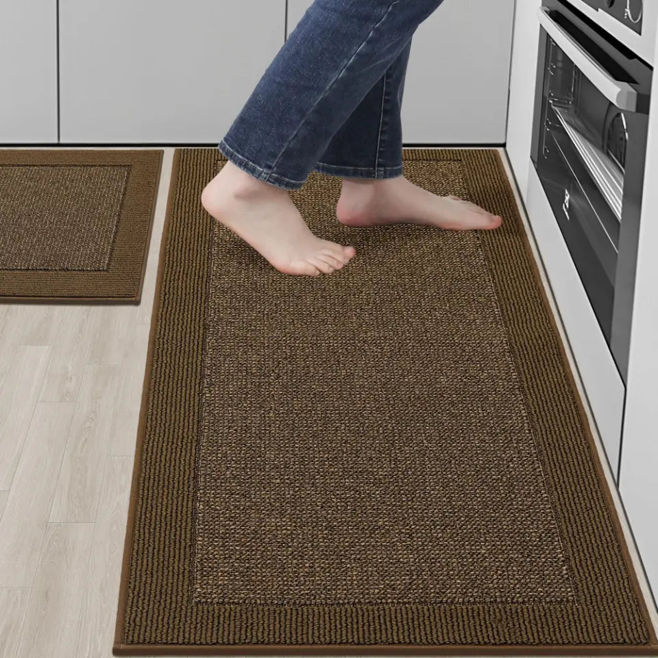 20x32 20x48 Brown Solid Colored Bordered Long Kitchen Rug Sets