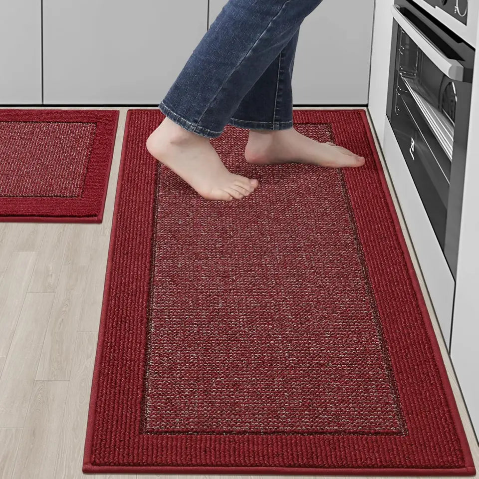 20x32 20x48 Red Solid Colored Bordered Long Kitchen Rug Sets
