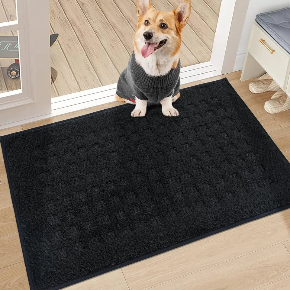 20x32 Black Embossed Waffle Pattern Front Door Mats