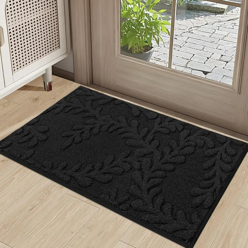 20x32 Black Prominent Embossed Leaf Stylish Door Mats