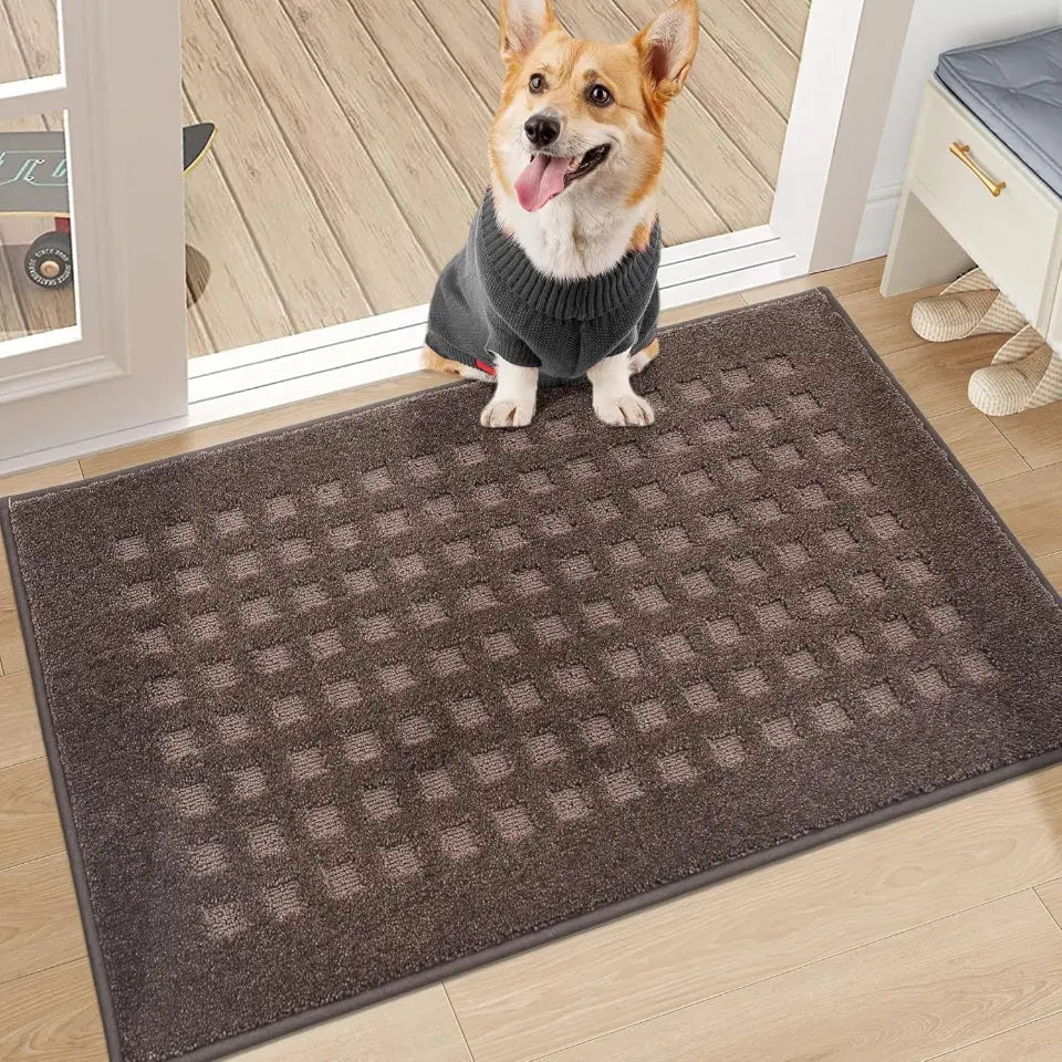 20x32 Dark Brown Embossed Waffle Pattern Front Door Mats
