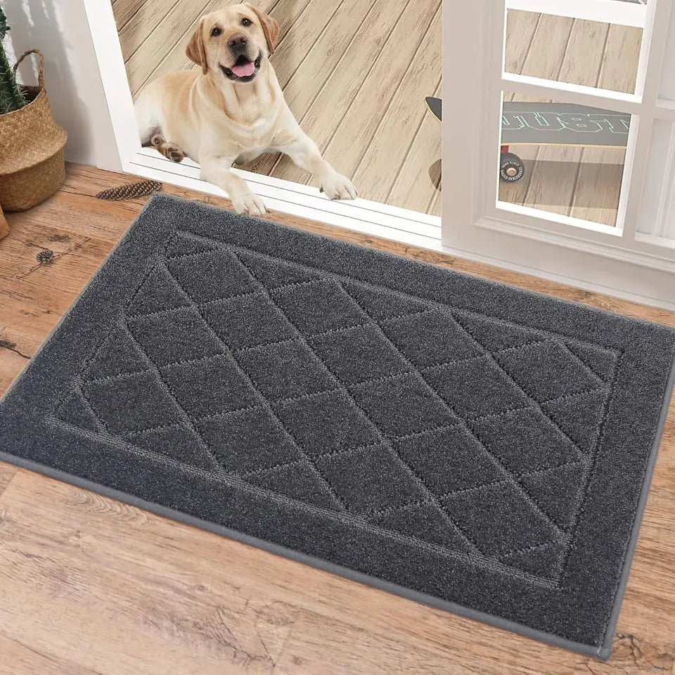 20x32 Dark Grey Embossed Diamond Lattice with Border Door Mats