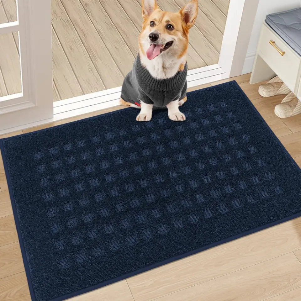 20x32 Navy Blue Embossed Waffle Pattern Front Door Mats