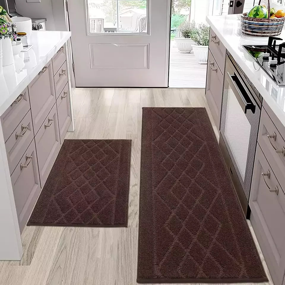 20x48 Brown Embossed Diamond Lattice with Two Side Border Kitchen Rugs