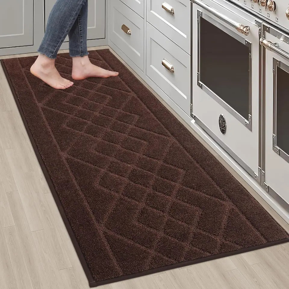 20x59 Brown Embossed Diamond Lattice with Two Side Border Kitchen Rugs