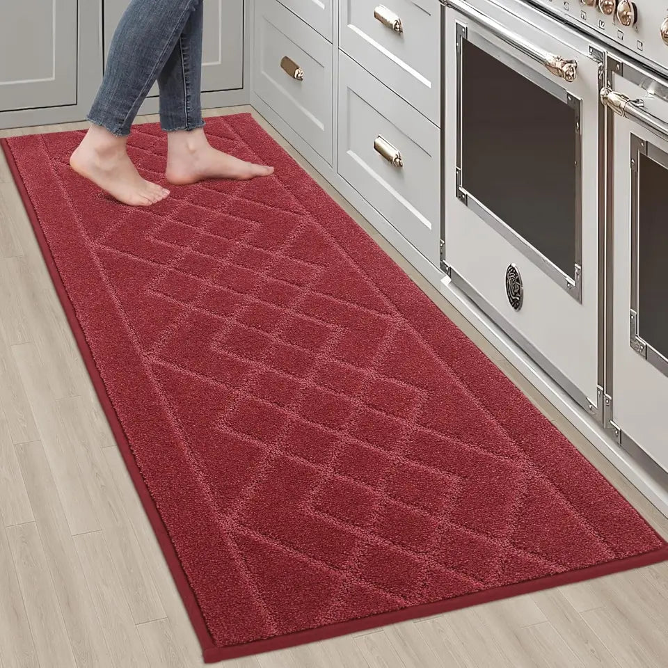 20x59 Red Embossed Diamond Lattice with Two Side Border Kitchen Rugs