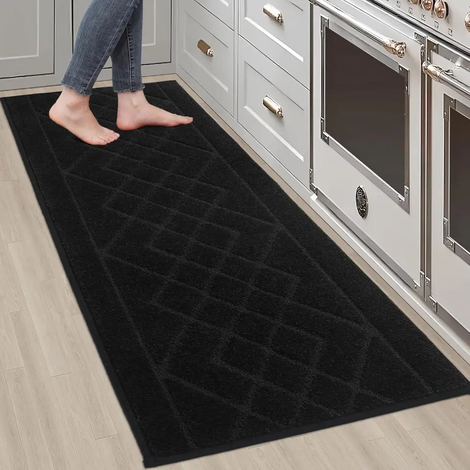 24x35 24x60 Black Embossed Diamond Lattice with Two Side Border Kitchen Rugs