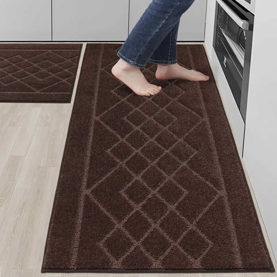 24x35 24x60 Brown Embossed Diamond Lattice with Two Side Border Kitchen Rugs