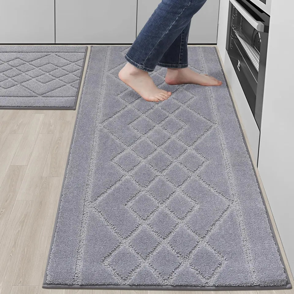 24x35 24x60 Grey Embossed Diamond Lattice with Two Side Border Kitchen Rugs