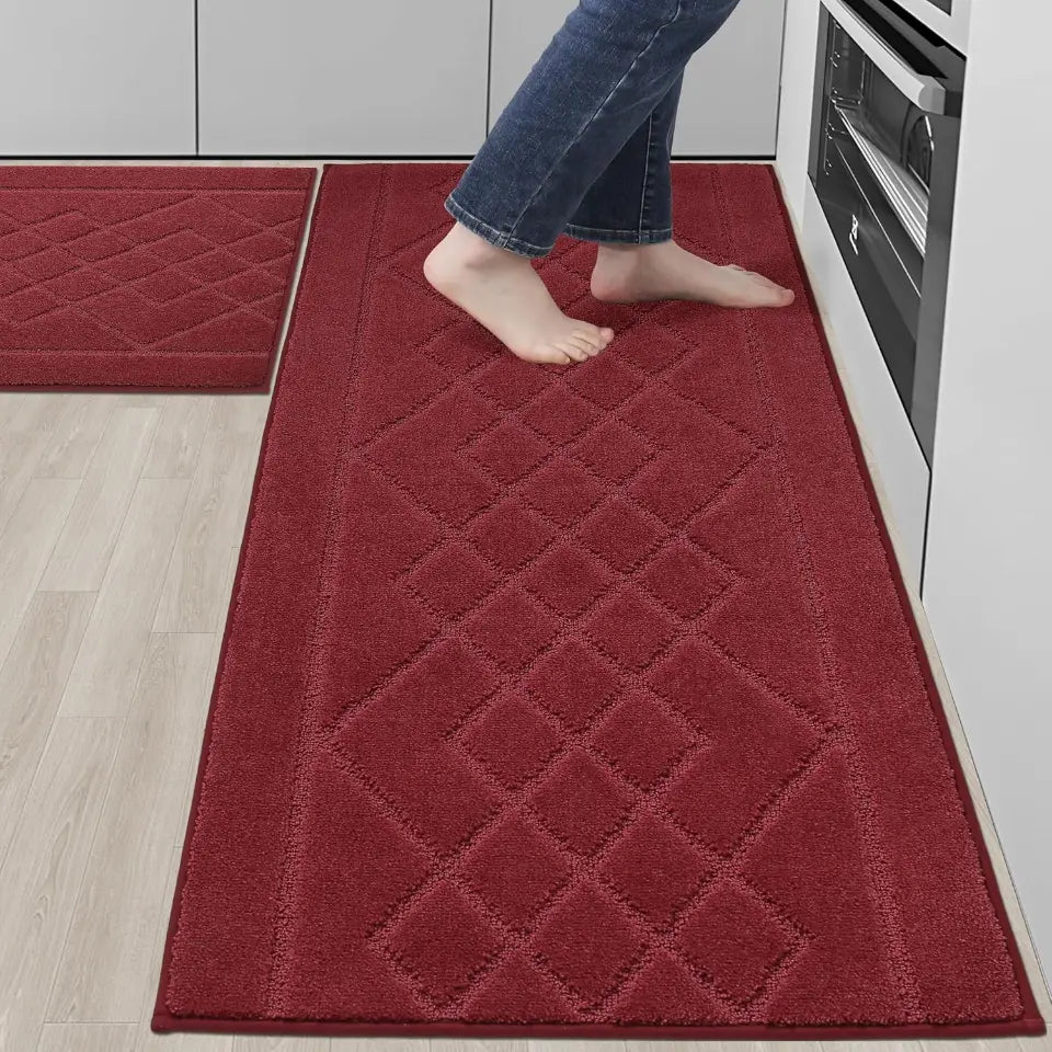 24x35 24x60 Red Embossed Diamond Lattice with Two Side Border Kitchen Rugs