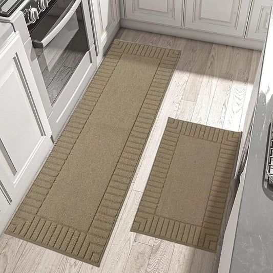 24x35 24x60 Taupe Striped Bordered Kitchen Anti Skid Mats