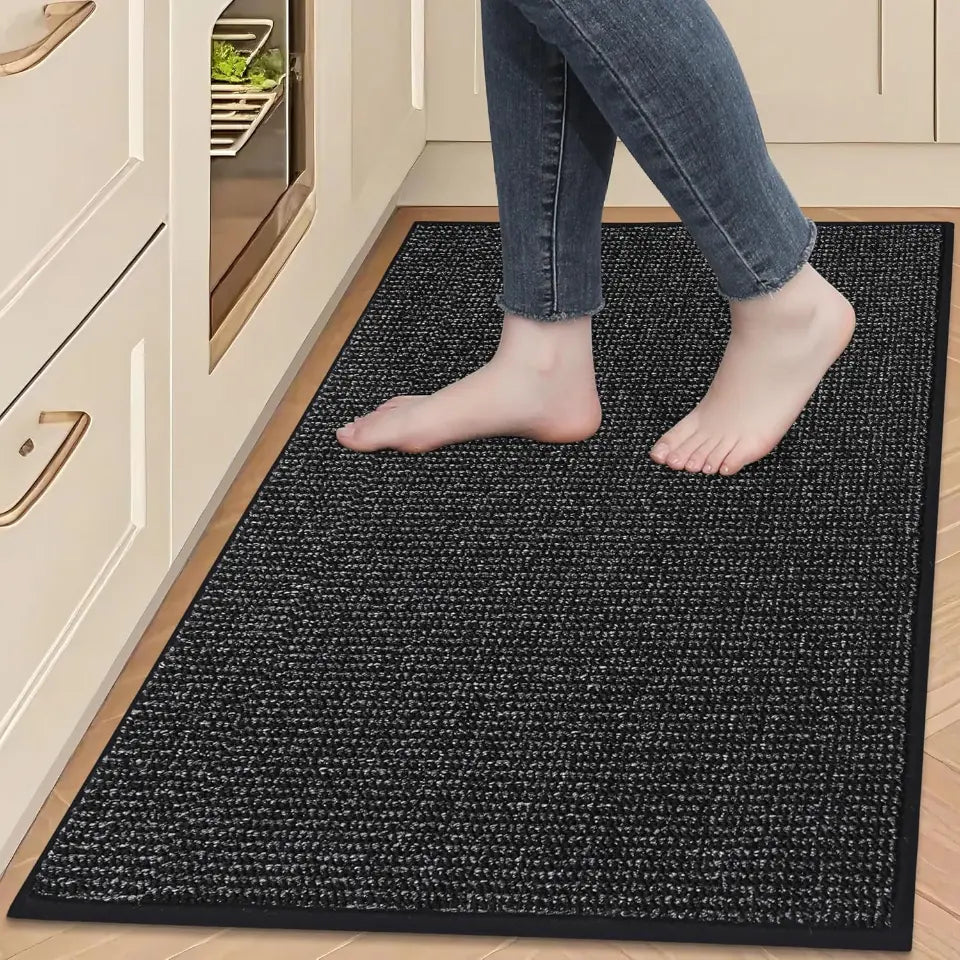 24x35 Black Solid Color Plain Comfortable Kitchen Mats