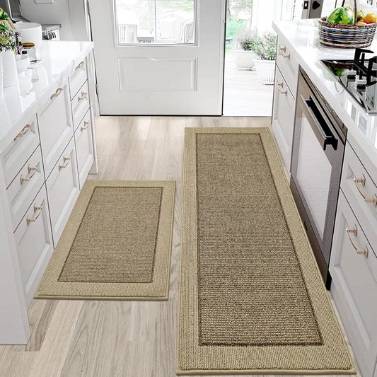 24x36 24x60 Beige Solid Colored Bordered Long Kitchen Rug Sets