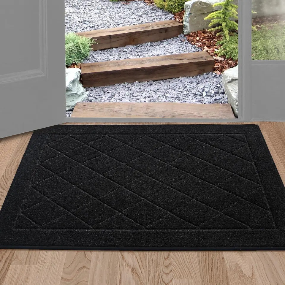 24x36 Black Embossed Diamond Lattice with Border Door Mats