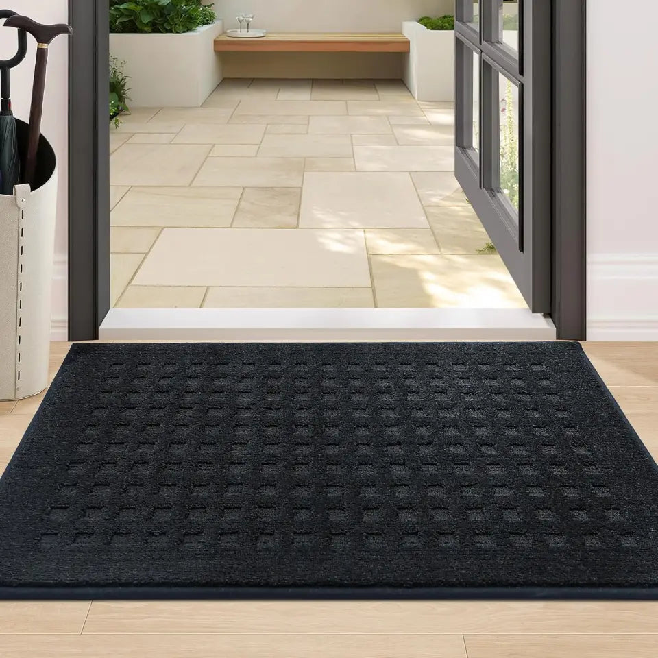 24x36 Black Embossed Waffle Pattern Front Door Mats