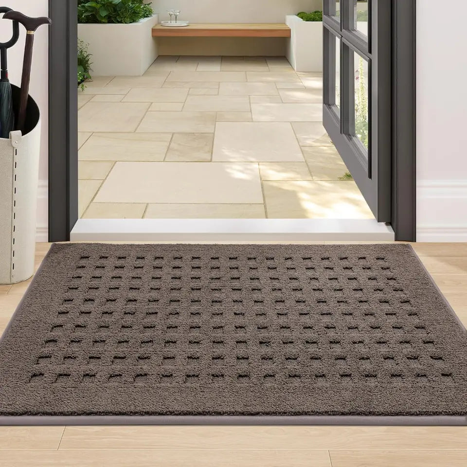 24x36 Brown Embossed Waffle Pattern Front Door Mats
