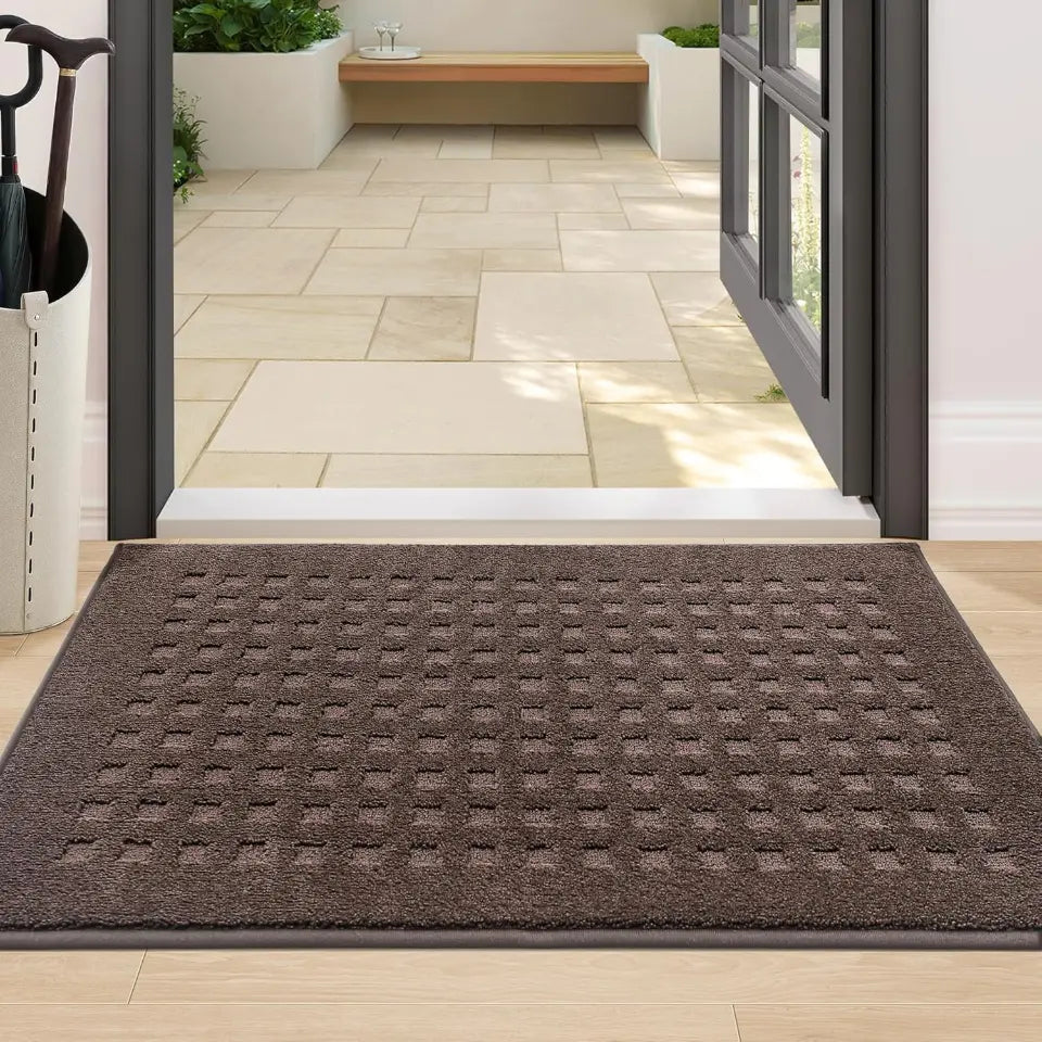 24x36 Dark Brown Embossed Waffle Pattern Front Door Mats