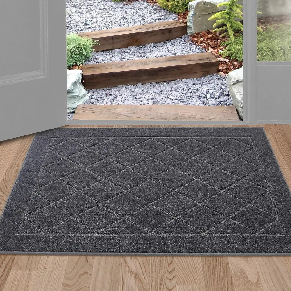 24x36 Dark Grey Embossed Diamond Lattice with Border Door Mats