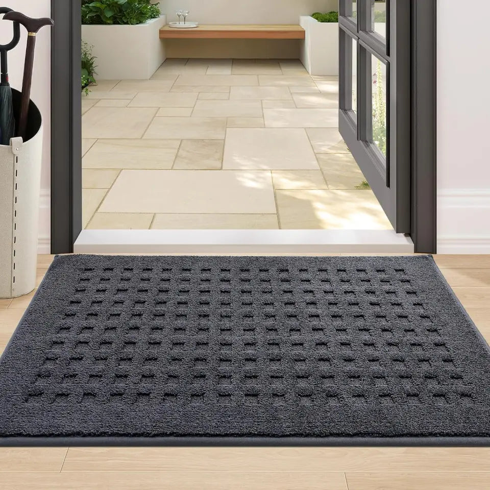 24x36 Dark Grey Embossed Waffle Pattern Front Door Mats