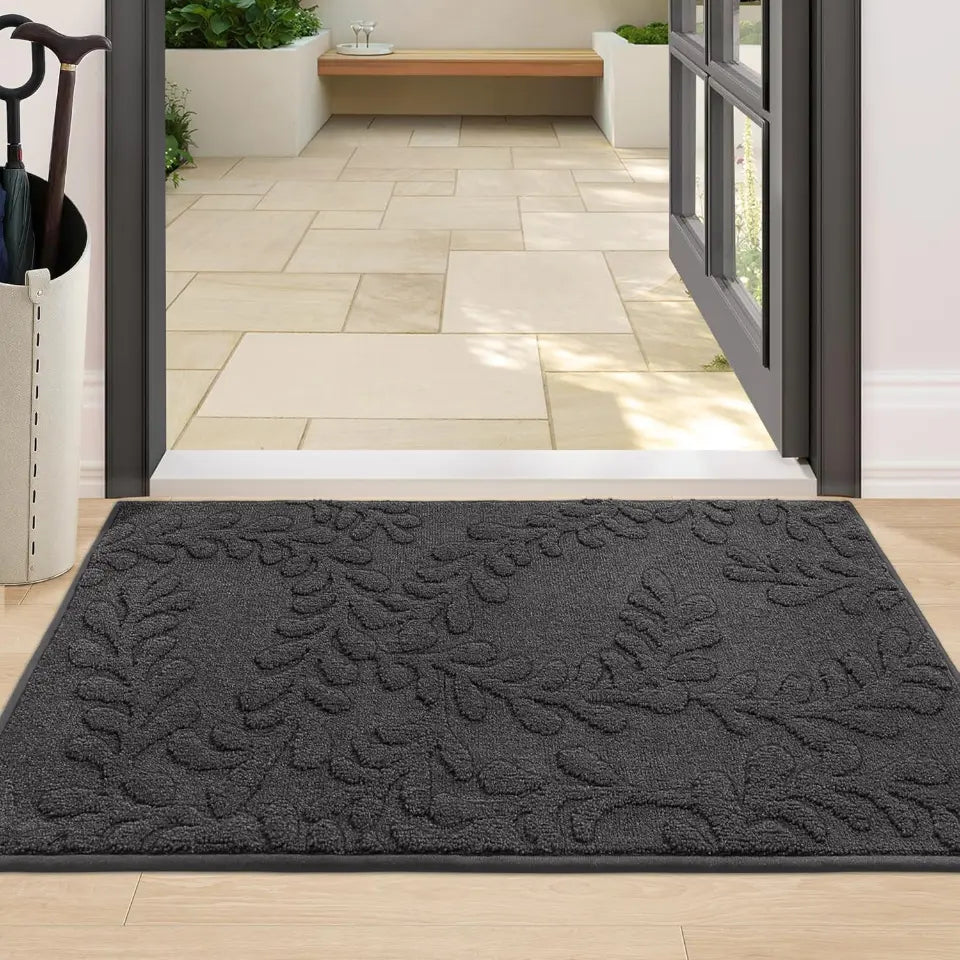 24x36 Dark Grey Prominent Embossed Leaf Stylish Door Mats