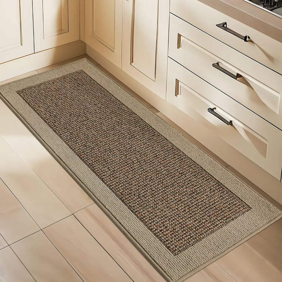 24x60 Beige Solid Colored Bordered Long Kitchen Rug Sets