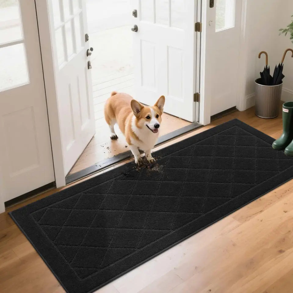 24x60 Black Embossed Diamond Lattice with Border Door Mats