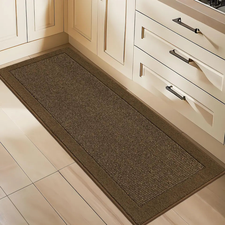 24x60 Brown Solid Colored Bordered Long Kitchen Rug Sets