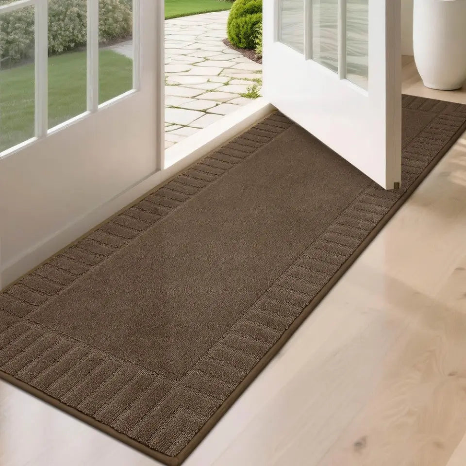Solid Colored Striped Border Dirt Trapper Door Mat