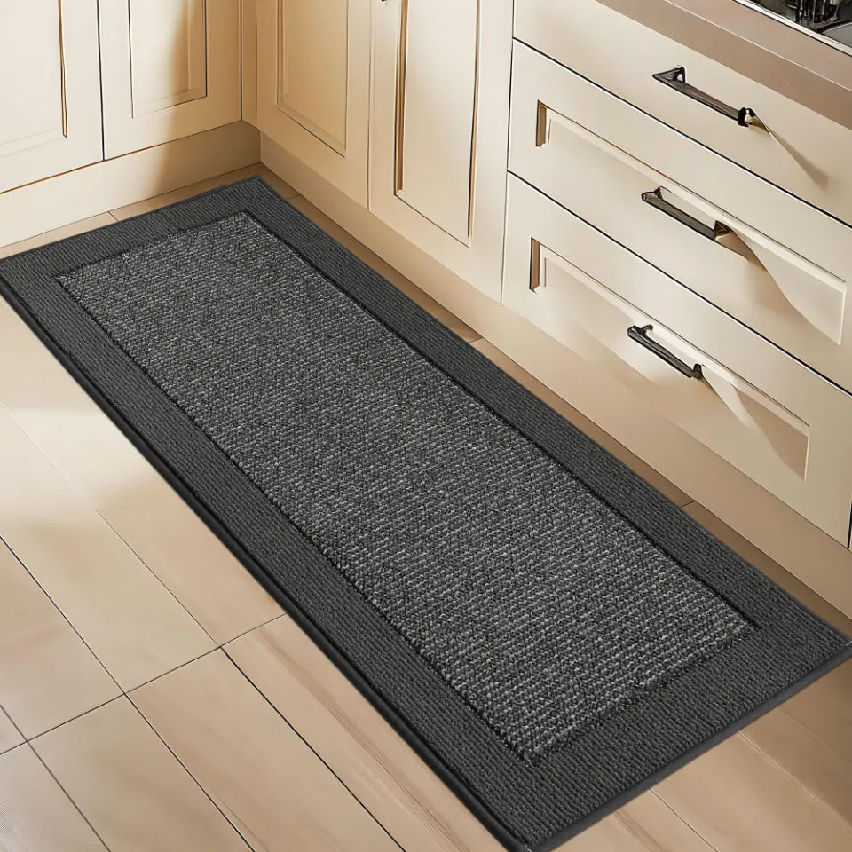 24x60 Charcoal Solid Colored Bordered Long Kitchen Rug Sets
