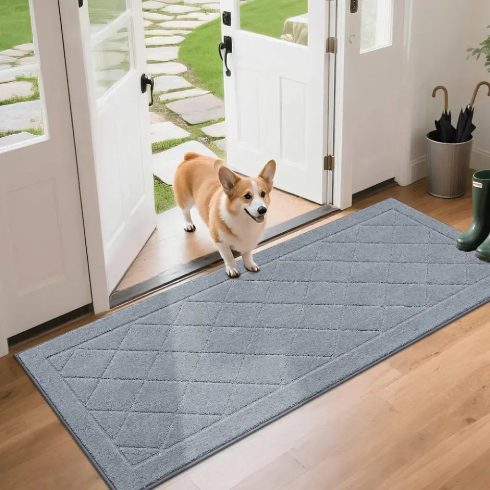 24x60 Grey Embossed Diamond Lattice with Border Door Mats