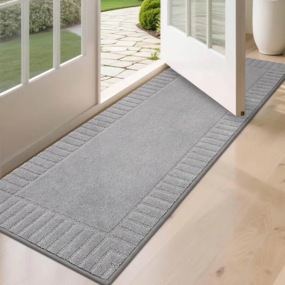 Solid Colored Striped Border Dirt Trapper Door Mat