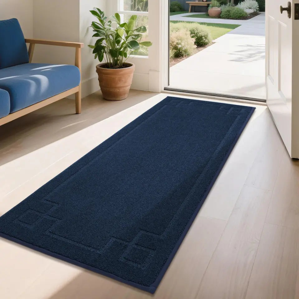 24x60 Navy Blue Classic Framed Large Kitchen Rugs Set