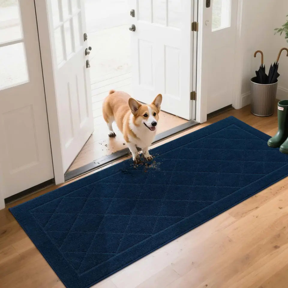 24x60 Navy Blue Embossed Diamond Lattice with Border Door Mats