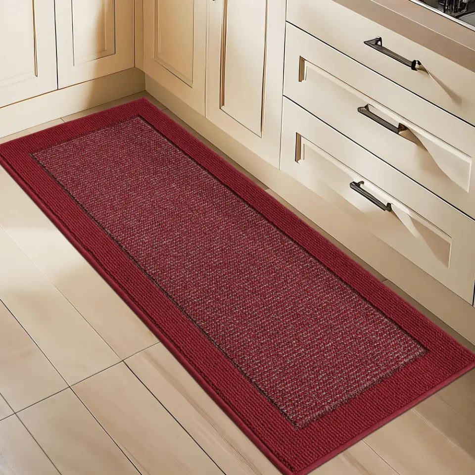 24x60 Red Solid Colored Bordered Long Kitchen Rug Sets