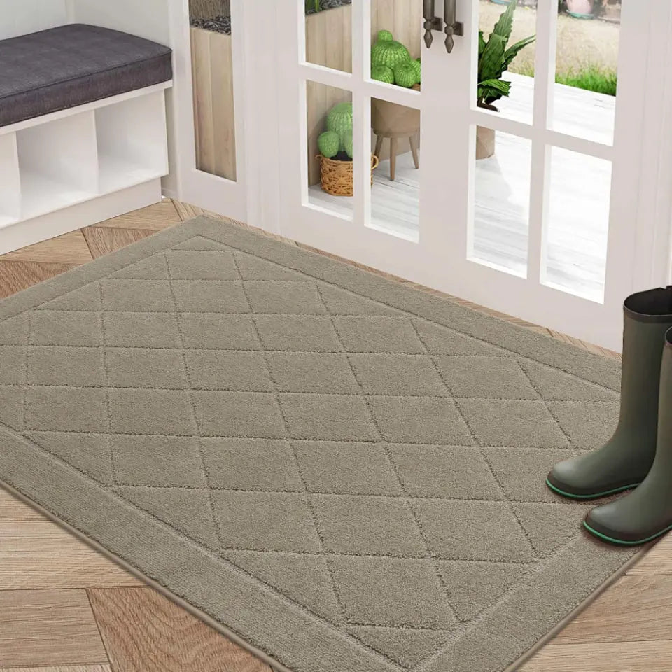 32x48 Beige Embossed Diamond Lattice with Border Door Mats