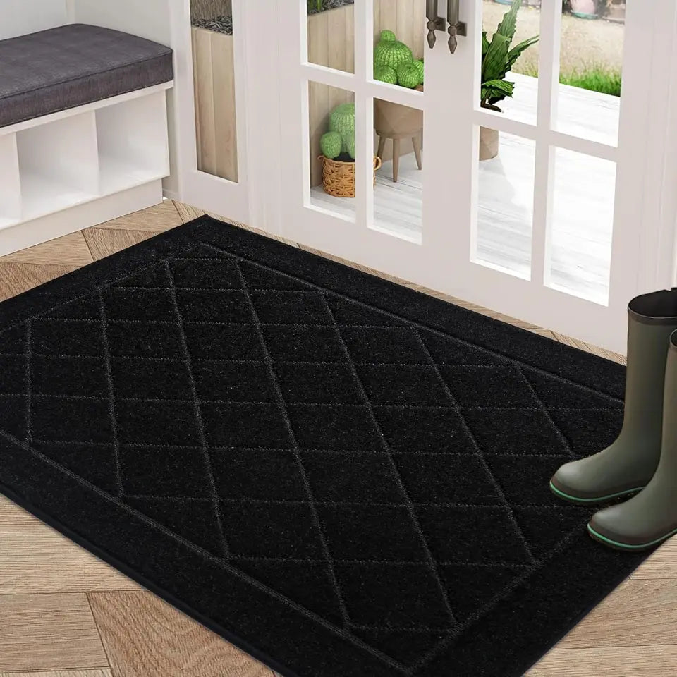 32x48 Black Embossed Diamond Lattice with Border Door Mats