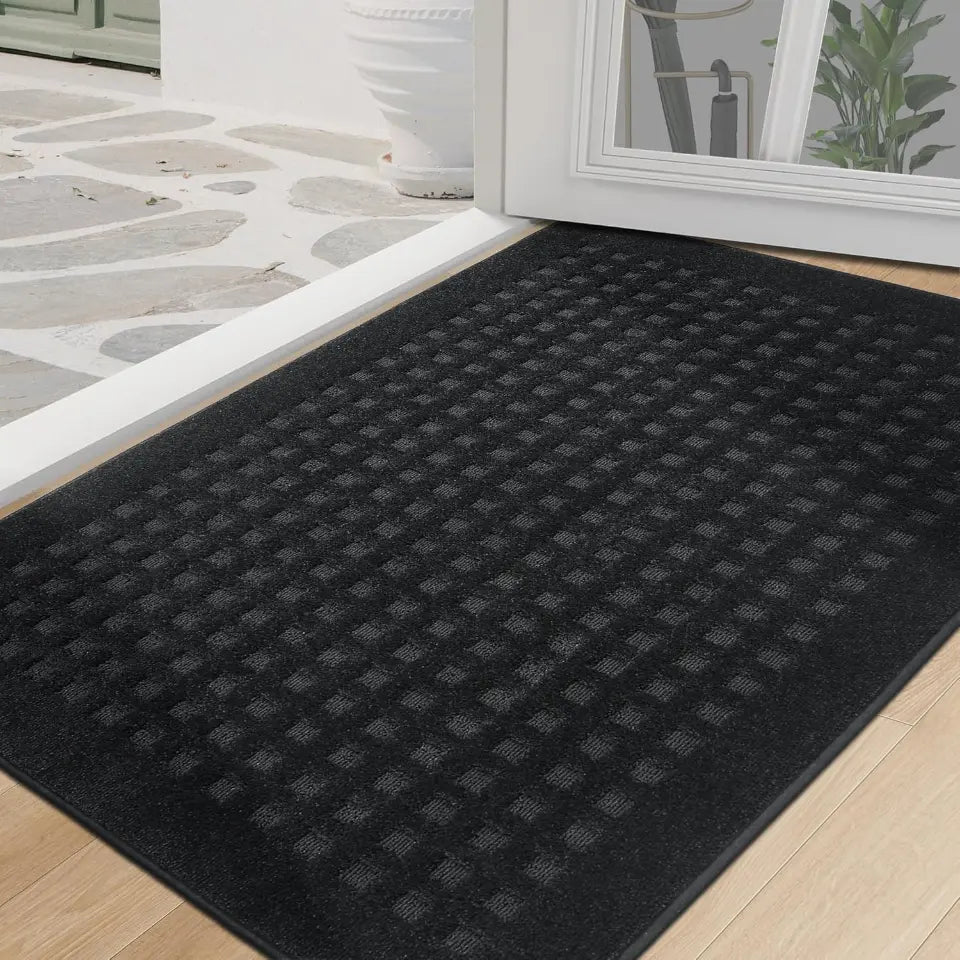 32x48 Black Embossed Waffle Pattern Front Door Mats